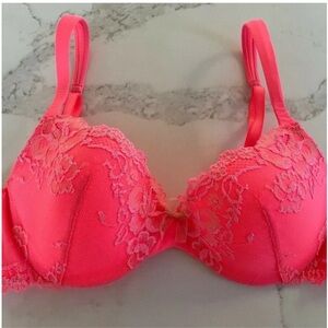 Victoria's Secret Lined Demi Bra Neon Pink Lace Size 34B